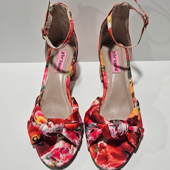 Betsey Johnson Floral Block Heel Dress Heels Women’s 6.5 Ankle Strap - Picture 3 of 11